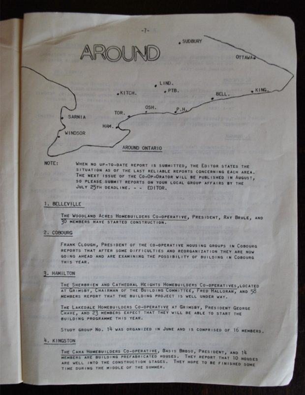 Internal page of a booklet  Around Ontario Map to the Co-operative communities around Ontario