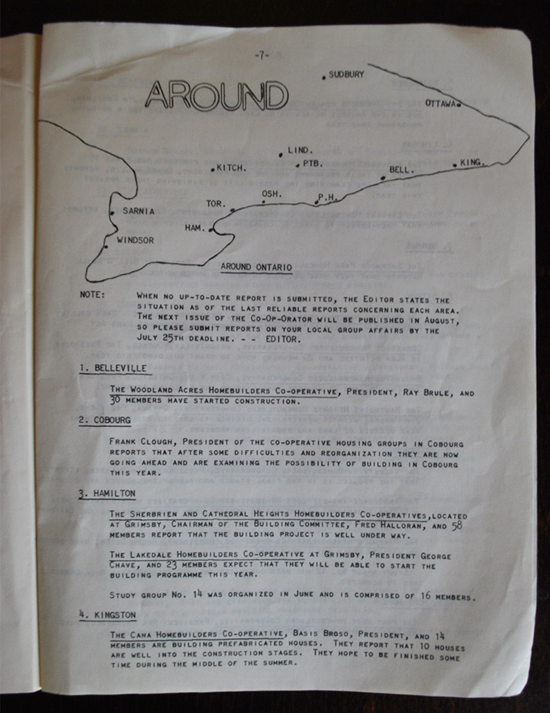 Internal page of a booklet " Around Ontario" Map to the Co-operative communities around Ontario