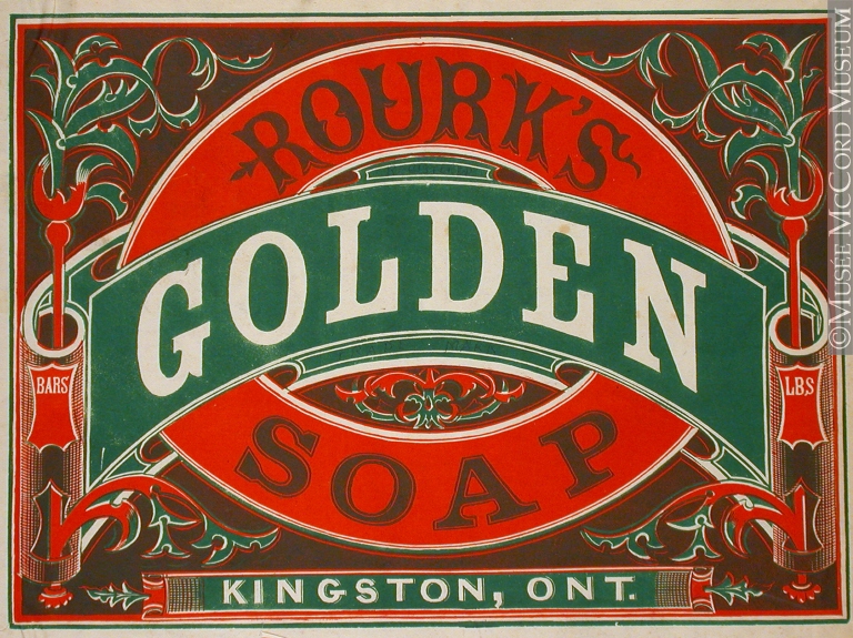 Logo du Savon Rourk's Golden, indiquant qu'il est fabriqué à Kingston en Ontario.