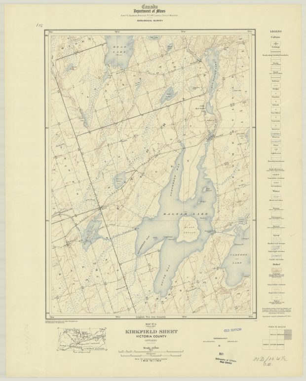 Topographical map showing lakes, roads, and place names
