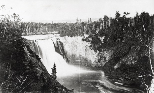 Silver print of the falls on the Metis River by Alexander Henderson.