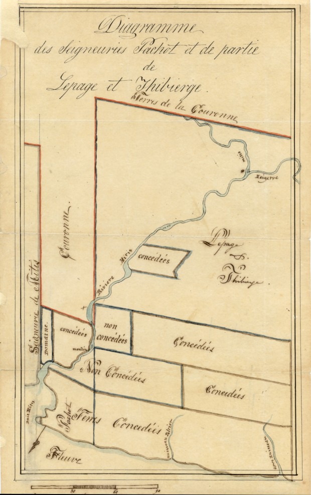 This 1829 map shows the three seigneuries that were granted by the French Regime along the Metis River - The seigneurie de Mitis ou de Pieras, the Seigneurie Pachot, and the Seigneurie Lepage and Thibierge.