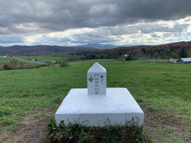 A simple marker separates Vermont from Sutton Township.