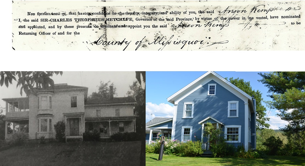 A montage of three images: top, the parchment formalizing Anson Kemp's appointment; below left, the large Victorian house of Dr. Seaton, who was also a customs officer; on the right, the former house of the miller, which also served as a customs post.
