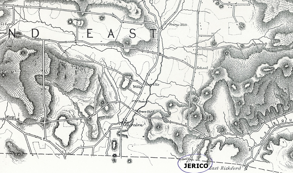 Jerico Road can be seen at the bottom of the map, along the border near East Richford.