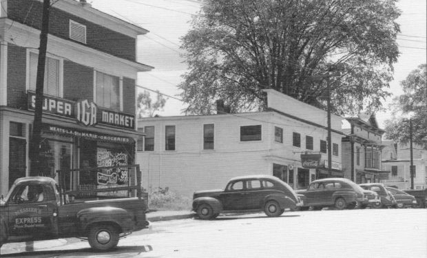 The IGA supermarket at left was ideally situated on a commercial street in Richford.