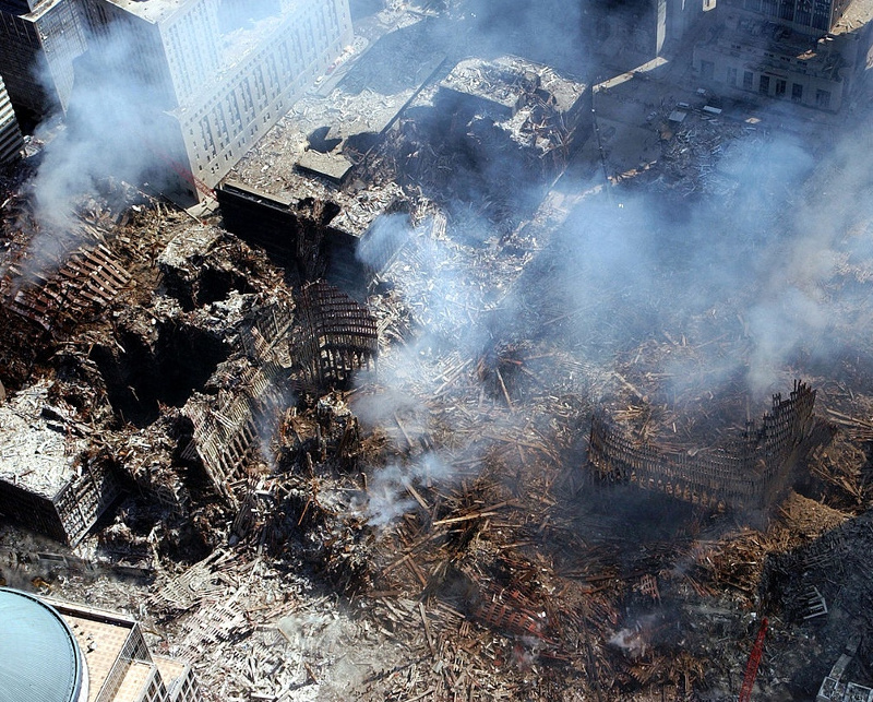 All that remains after the attacks of September 2001 are piles of concrete and scrap metal.