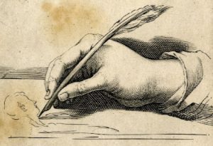 A drawing of a hand to symbolize Mary Frary writing in her diary.