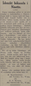 A single column of Icelandic language text printed in black ink on faded newsprint.