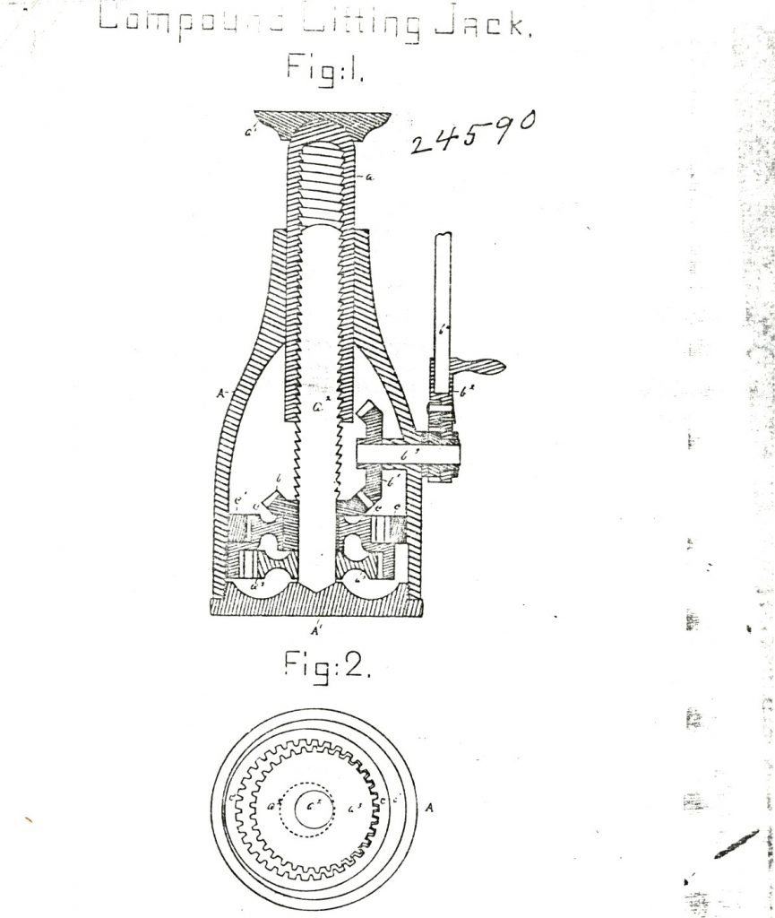 Black and white image of the technical drawing of a tool, labeled 