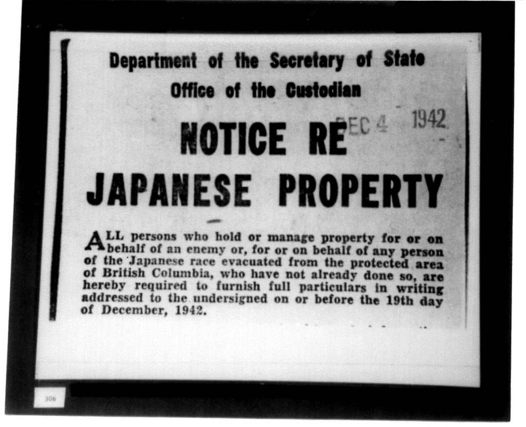 Poster titled Notice Regarding Japanese Property
