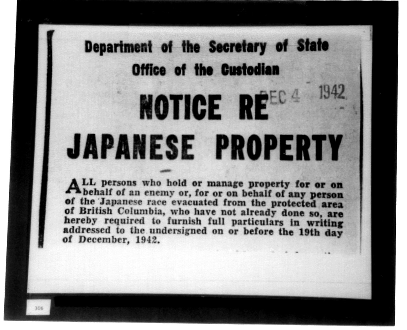 Poster titled Notice Regarding Japanese Property