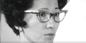 Closeup of a Japanese Canadian woman's face from a 1968 CBC archive video