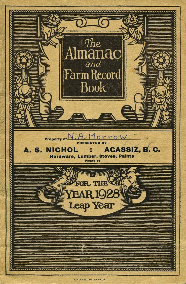 Colour image of the cover of the 1928 Almanac and Farm Record Book.