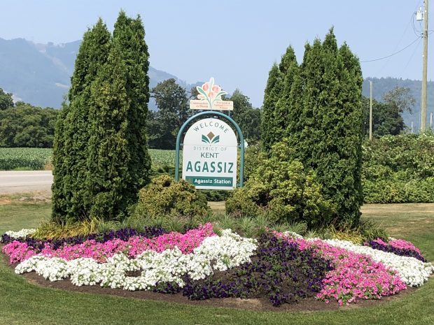 Colour photograph of District of Kent welcome sign and garden.