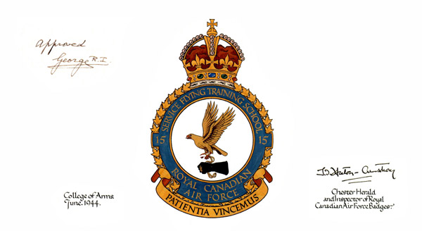 military crest featuring a crown, falcon and gloved hand