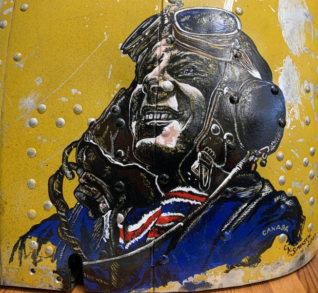 close up of painting of a pilot