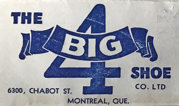 The picture shows the company logo « THE BIG 4 SHOE CO. LTD ». We see in the logo’s background a large number 4 from which a big leather roll is unfurling. The word “BIG” is inscribed on the roll. The logo is blue while the letters of the word “BIG” are white.