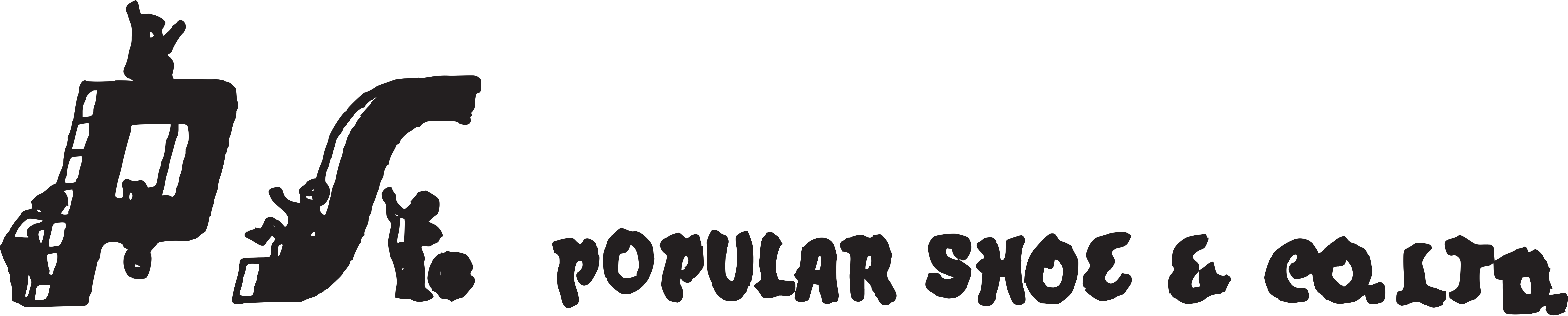 In the « Popular Shoe & Co. Ltd » logo, the letters « P » and « S » are transformed into children’s play structures. We can in fact see 5 children playing on the letters. We see a ladder on the letter “P” and a slide on the letter “S”.