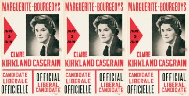 Black, white and red electoral poster for Claire Kirkland-Casgrain (three copies).