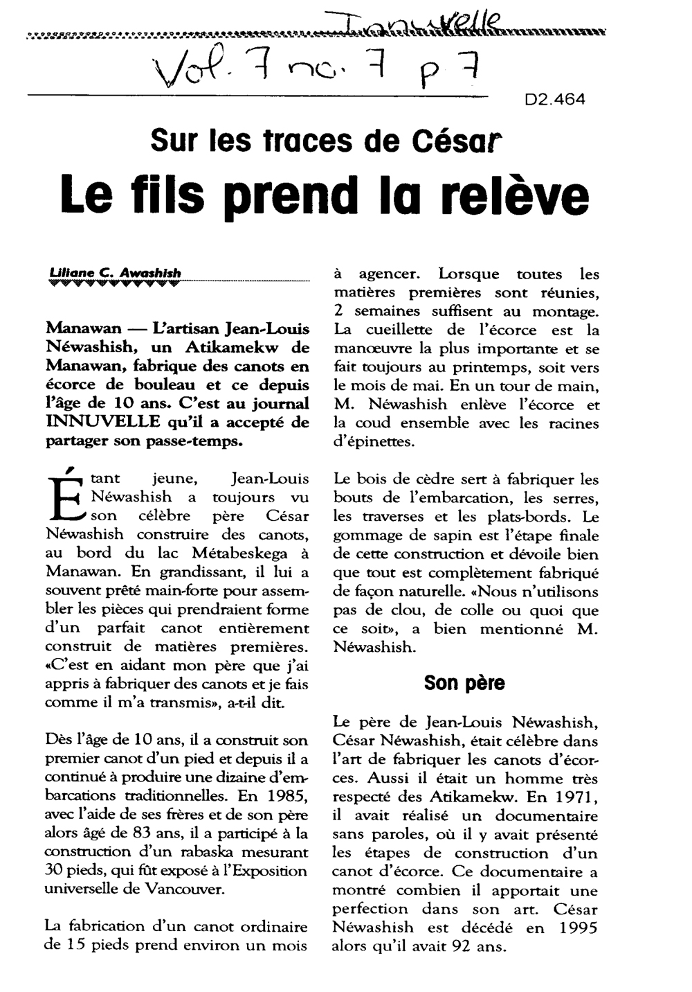 Article titré Sur les traces de César le fils prend la relève