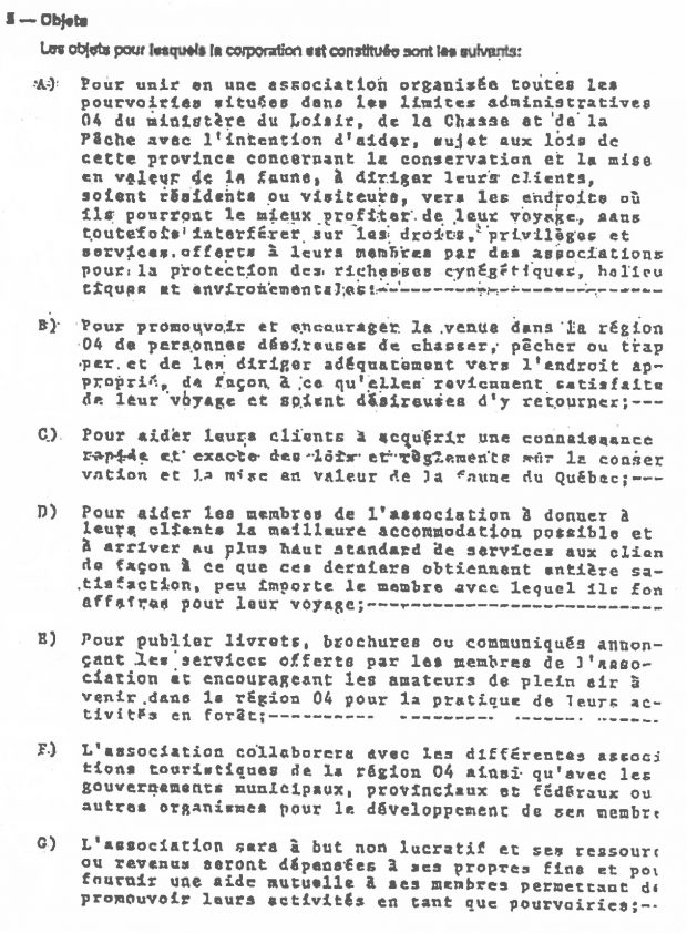 Extrait de la lettre patente 1984.