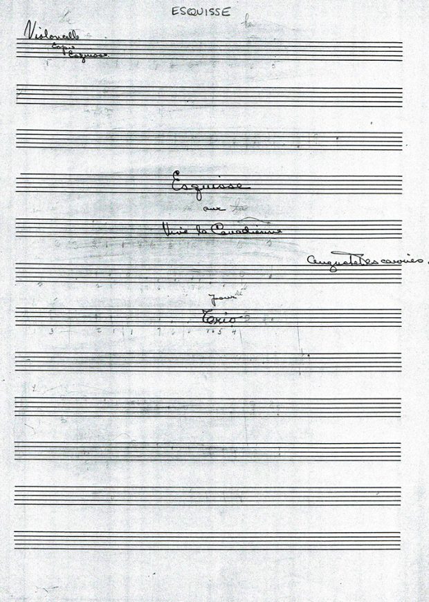 First page of the handwritten music score entitled Esquisse sur Vive la Canadienne.
