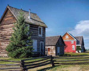 Log buildings and fence