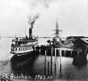 Ships and train at pier