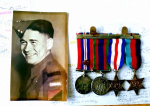 Head and shoulders photo of soldier and set of medals