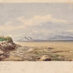 Watercolour by Lady Agnes Macdonald: “From the Beach, looking s. west, Pilgrim Island”