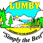 A logo displays a mountain in the background with a lake. In the foreground there are trees and corn stalks. The logo displays the words: Lumby, Gateway to the Monashee, Simply the Best.