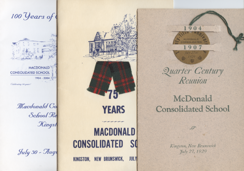 Front covers of three school reunion program booklets.