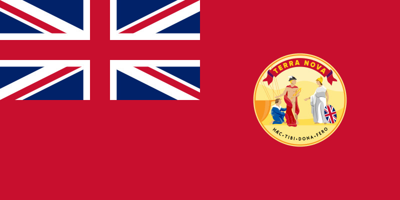 A horizontal red rectangle features the Union Flag and the Great Seal of Newfoundland.