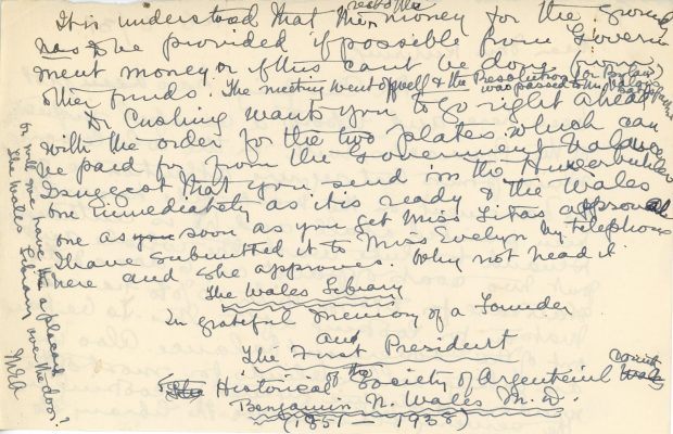 Handwritten letter from Maude Abbott to Mrs. Kuhring, February 5, 1939, black and purple ink on sepia paper. She mentions that she was not well enough for the railway journey and drive to Lachute, answers and asks questions about Museum business in response to Mrs. Kuhring’s previous letter, and explains that her recovery is slow due to a fractured rib and an old injury.