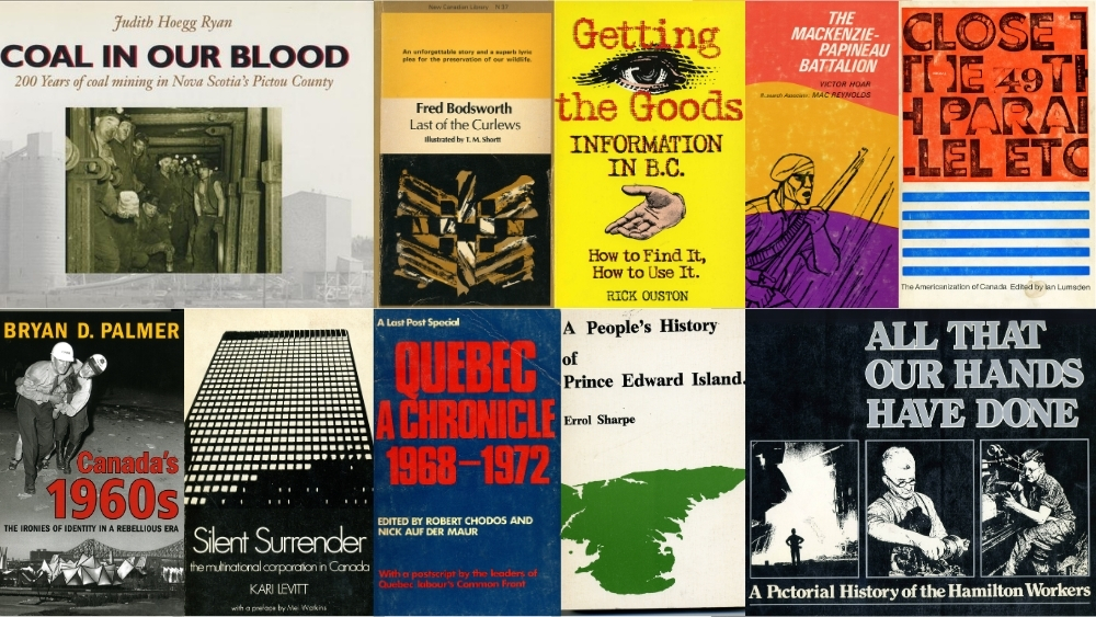 A collage of various books on Canadian history.