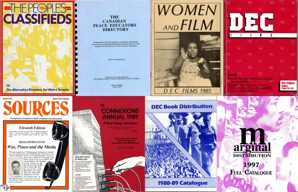 Un collage composé de de huit répertoires et catalogues différents.