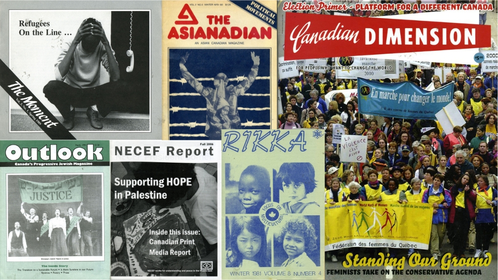 Eine Collage aus sechs Zeitschriften.