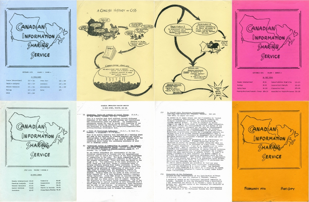 Eine Collage von Newslettern des Canadian Information Service (Kanadischer Informationsdienst).