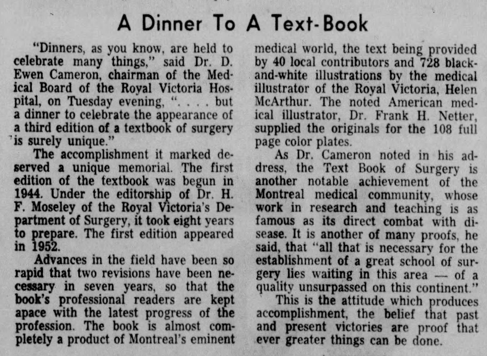 Black and white newspaper article in English titled, "A Dinner to a Text-Book".