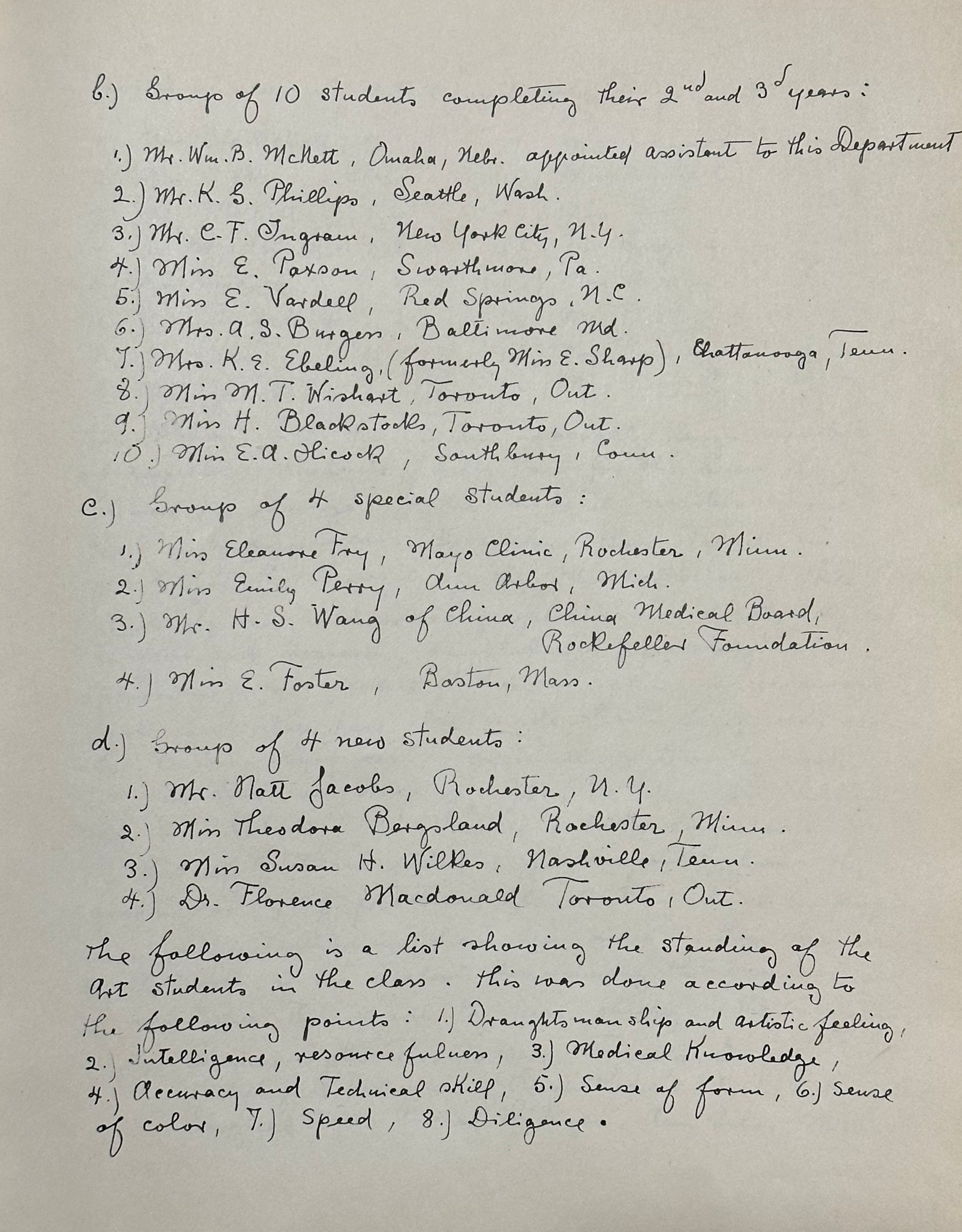 A handwritten point-form, enumerated list.