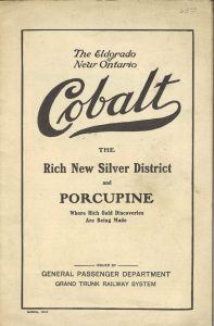 Pamphlet with black lettering on a white background, titled Cobalt: The Eldorado of New Ontario.