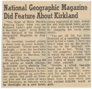 Image of a newspaper clipping about the gold mining boom in Kirkland Lake from 1932.