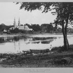 The Church of La Visitation de la Bienheureuse-Vierge-Marie, as seen from La Visitation Island, circa 1900