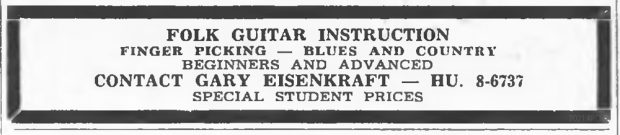 Black and white newspaper advertisement with text in a black outlined rectangle.