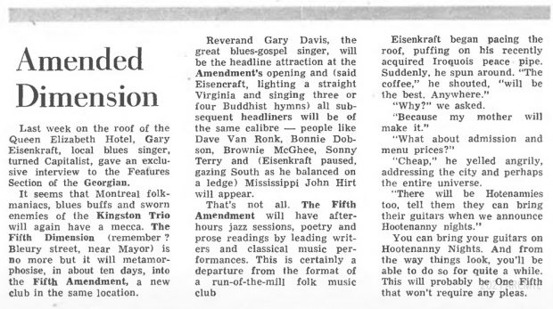 Black and white newspaper article in two columns, whose title reads: Amended Dimension.