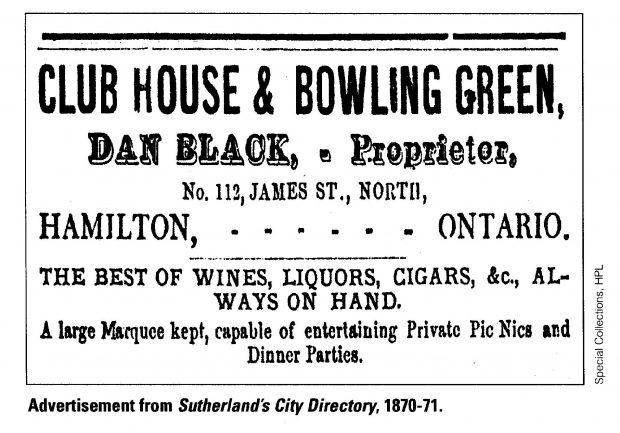 A printed advertisement for Dan Black's Club House that highlights the Club House as having the best of “wines, liquors and cigars on hand”