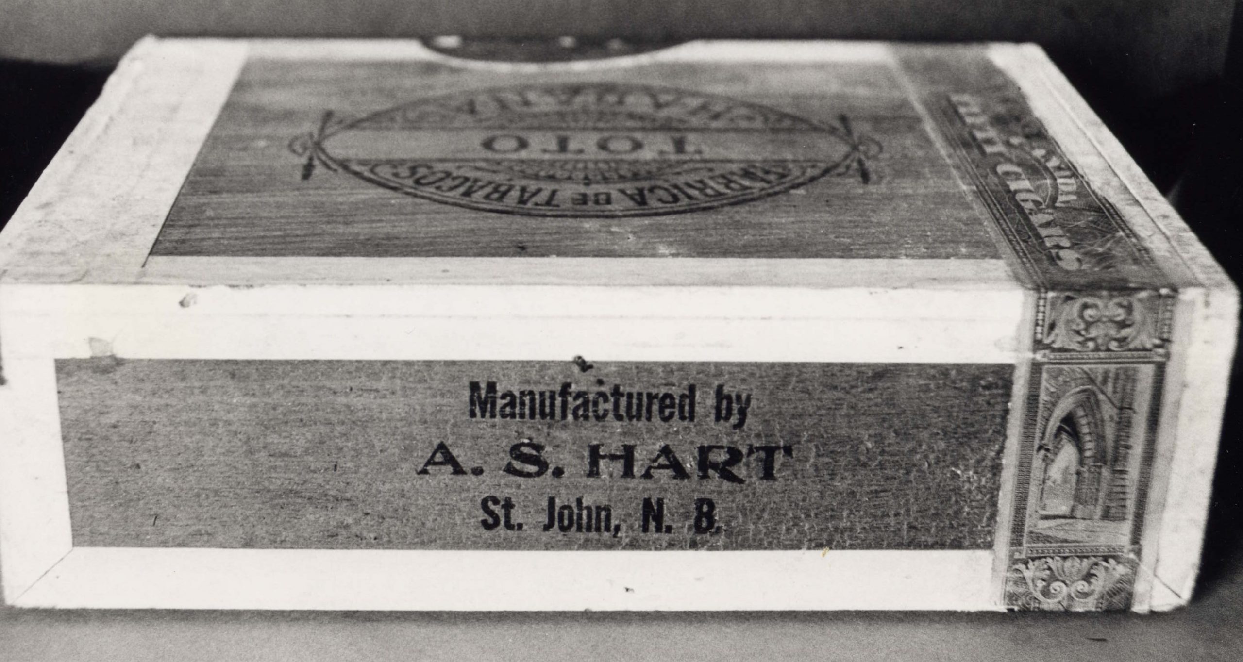 Wooden cigar box with label on front panel – Manufactured by A.S. Hart – St. John, N.B.