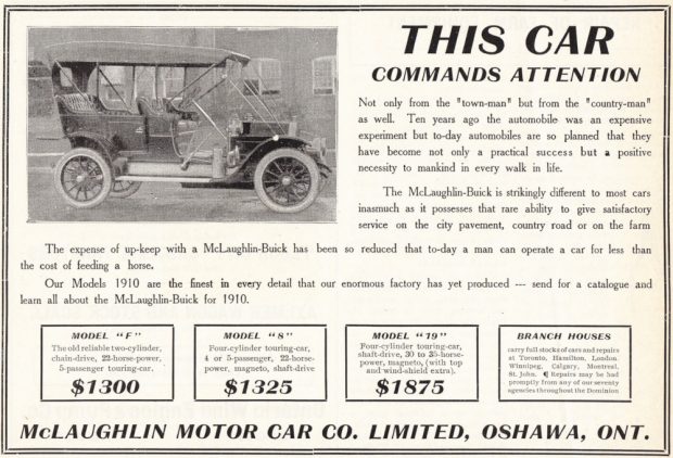 Early car advertising showing an open-walled car with the tagline This Car Commands Attention.