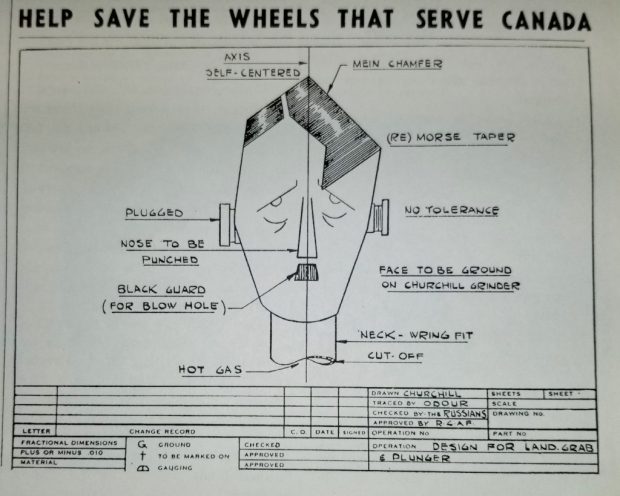 Satirical blueprint of Hitler as a defective auto part